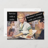 Service met een glimlach -  Diner Waitress Briefkaart (Voorkant / Achterkant)