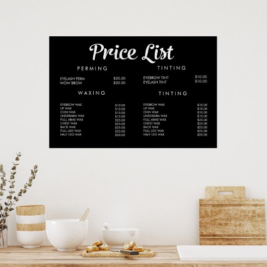 Service Price Menu Custom Printed Poster (Keuken)