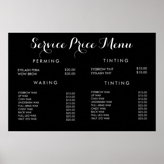 Service Prijs Menu Op Maat Gedrukt Poster (Voorkant)