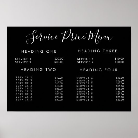 Service Prijs Menu Op Maat Gemaakt Gedrukt Poster (Voorkant)