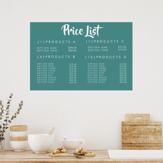 Service Prijs Menu Op Maat Gemaakt Geprint Poster (Keuken)