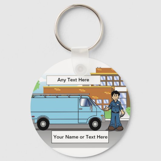 Service Van Blue, Contractor - Mannelijke Cartoon Sleutelhanger (Voorkant)