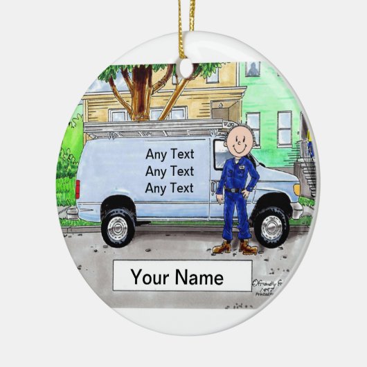 Service Van, Blue - Male Keramisch Ornament (Links)