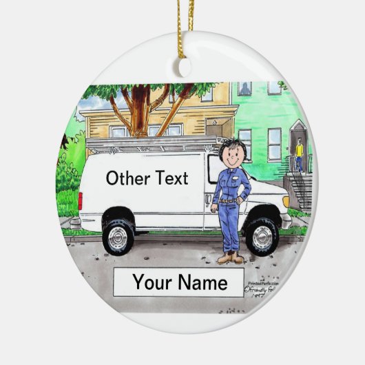 Service Van, White - Vrouw Keramisch Ornament (Links)