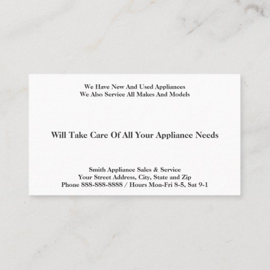 Service-Visitekaartje voor verkoop en reparatie va Visitekaartje (Achterkant)