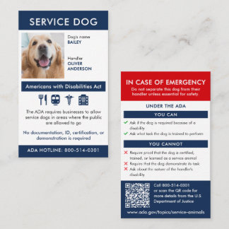 Servicehond ADA-vereisten & Info Kaart Visitekaartje