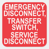 Servicelabel voor Disconnect Transfer Switch Vierkante Sticker (Voorkant)
