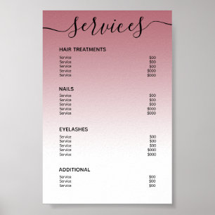Servicemenu roos Gold Blush Pink Salon Price List Poster