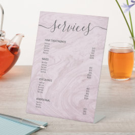 Servicemenu roos Gold Marble Salon Price List Serv Reclamebord Met Voetstuk
