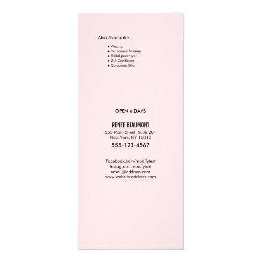 Servicemenu Sequin Gold Pink Salon Price List Reclamekaart (Achterkant)