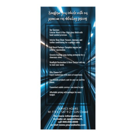 Serviceopties voor autodetails - Voertuigverzorgin Reclamekaart (Achterkant)