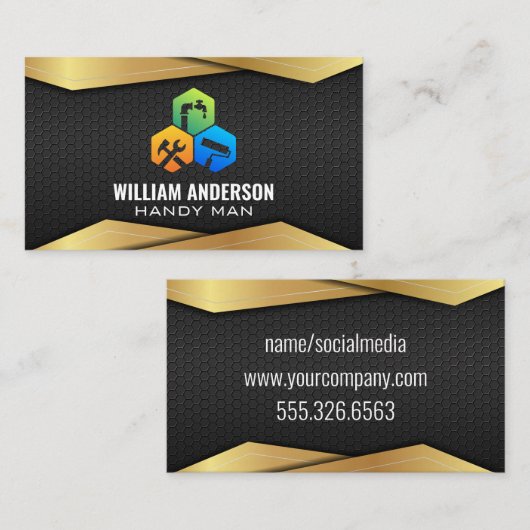 Servicepictogrammen herstellen | Goud Zwart Metaal Visitekaartje (Voorkant / Achterkant)