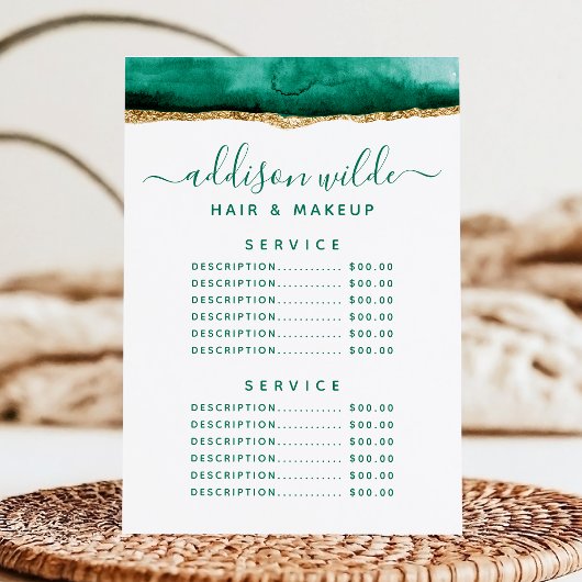Serviceprijs Emerald Green en Gold Waterverf Menu