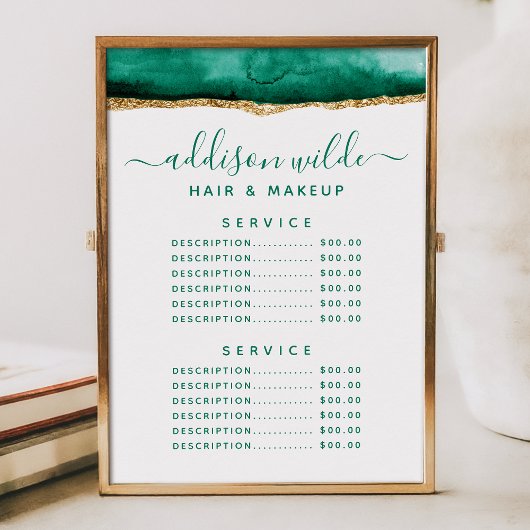 Serviceprijs Emerald Green en Gold Waterverf Menu