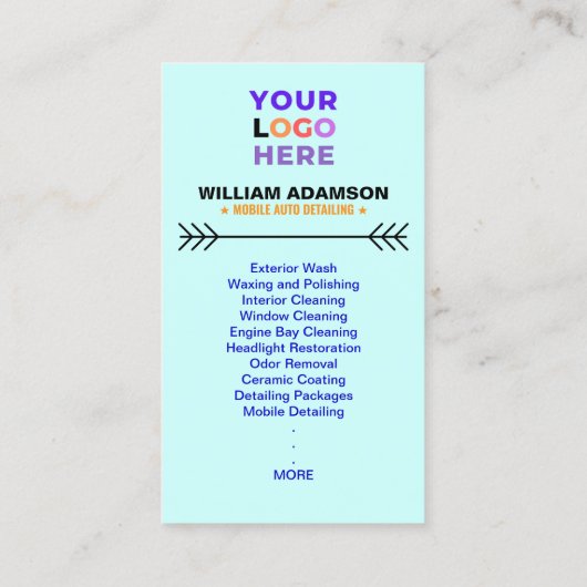 Services of Auto Detailing, Auto Repair Logo Visitekaartje (Achterkant)
