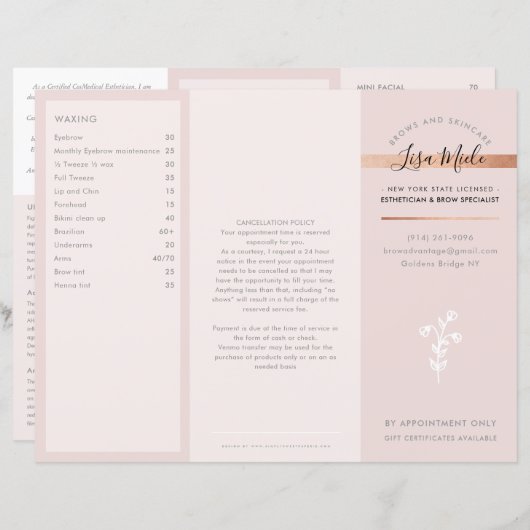 SERVICES PRIJS LIJST schoonheidssalon roos goudroz (Voorkant / Achterkant)