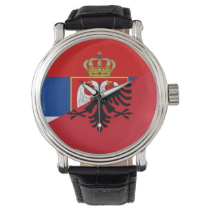 servië - albanië - vlagland - halve symbool horloge