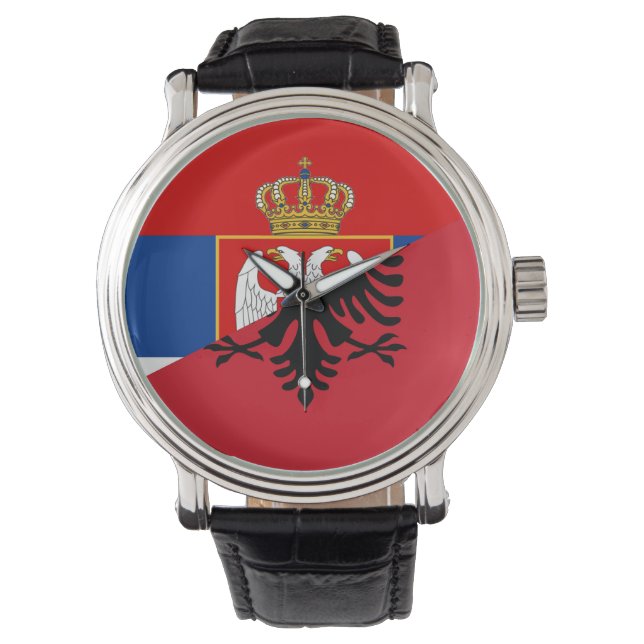 servië - albanië - vlagland - halve symbool horloge (Voorkant)