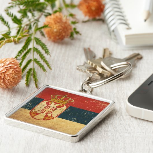 Servië Flag Metal Sleutelhanger (Zijkant)