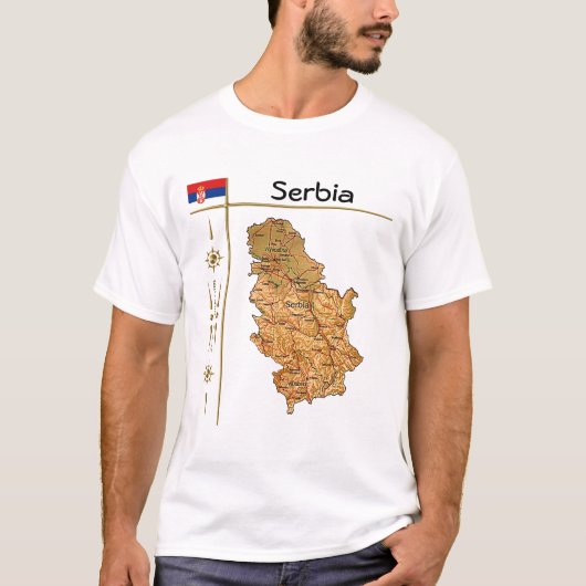 Servië-kaart + vlag + titel T-shirt (Voorkant)