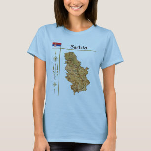Servië-kaart + vlag + titel T-shirt
