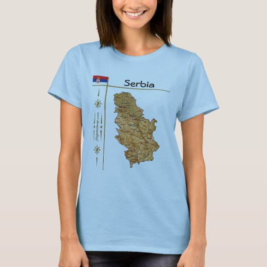 Servië-kaart + vlag + titel T-shirt (Voorkant)