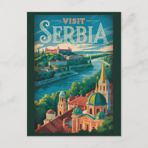 Servië Landschap Illustratie Reis Kunst Vintage Briefkaart