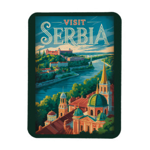 Servië Landschap Illustratie Reis Kunst Vintage Magneet