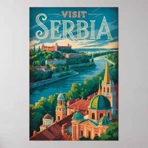 Servië Landschap Illustratie Reis Kunst Vintage Poster