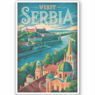 Servië Landschap Illustratie Reis Kunst Vintage Sticker