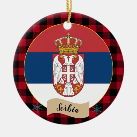 Servië, Rode buffels en Servische vlag Keramisch Ornament (Voorkant)