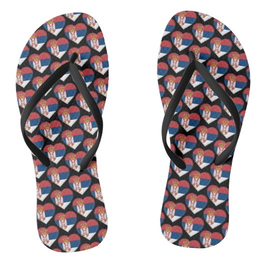Servië Servische vlag kleuren harten patroon Teenslippers (Voetbed)