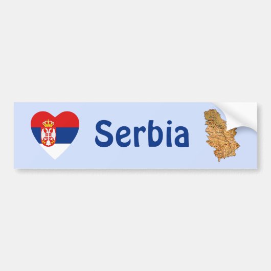 Servië Vlag Hart + Landkaart Bumpersticker (Voorkant)