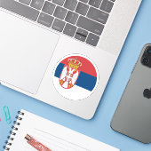 Servië Vlag Ronde Sticker (Laptop met iPhone)