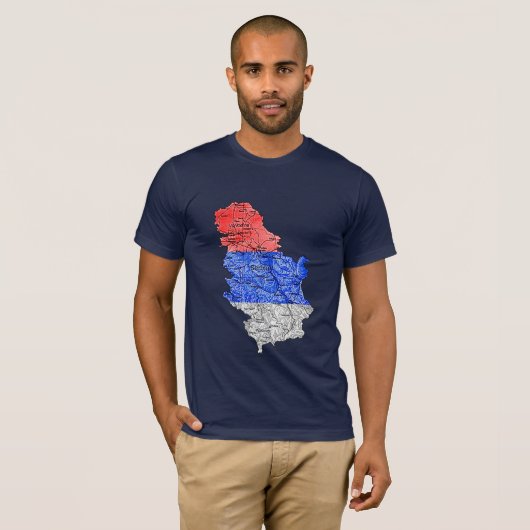 Servië Vlagkleur Kaart T-Shirt (Voorkant volledig)