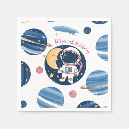Servilleta De Papel Cumpleaños Astronauta PinkBlue Servet (Voorkant)