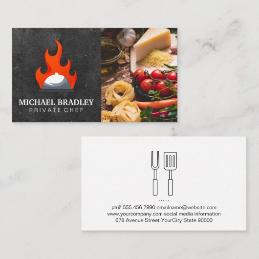 Serving Platter Fire Logo | Pasta Tomato Food Visitekaartje (Voorkant / Achterkant)