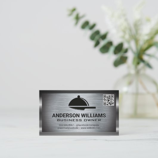 Serving Platter | Metaalgrens QR-code Visitekaartje (Staand voorkant)