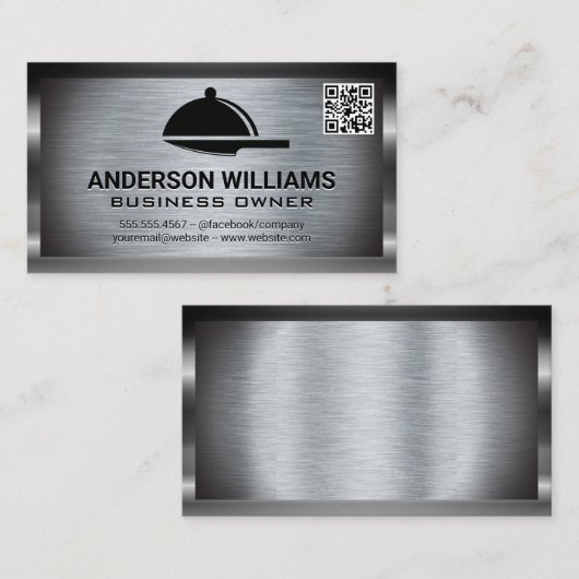 Serving Platter | Metaalgrens QR-code Visitekaartje (Voorkant / Achterkant)