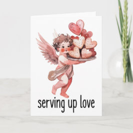 Serving Up Love Valentine Vintage Cherub Heart  Kaart