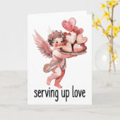 Serving Up Love Valentine Vintage Cherub Heart  Kaart (Gele Bloem)