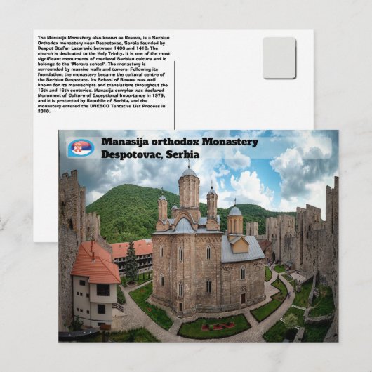 SERVISCH KLOOSTERS - Klooster van Manasija 2 Briefkaart (Voorkant / Achterkant)