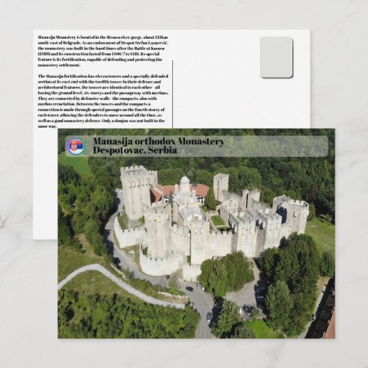 SERVISCH KLOOSTERS - Klooster van Manasija 3 Briefkaart (Voorkant / Achterkant)