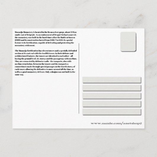 SERVISCH KLOOSTERS - Klooster van Manasija 3 Briefkaart (Achterkant)