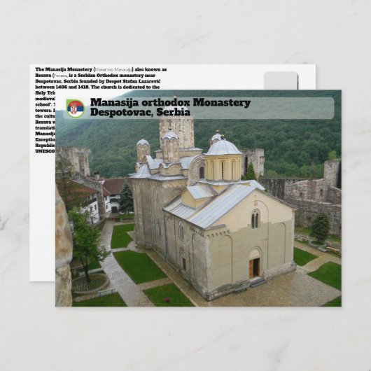 SERVISCH KLOOSTERS - Manasija orthodox klooster Briefkaart (Voorkant / Achterkant)