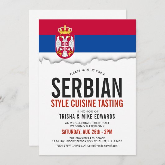 Servische keuken | Party Flag Witte Uitnodiging (Voorkant / Achterkant)