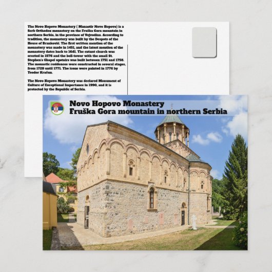 SERVISCHE KLOOSTERS - Klooster van Novo Hopovo Briefkaart (Voorkant / Achterkant)