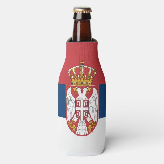 Servische vlag flesjeskoeler (Fles Voorkant)