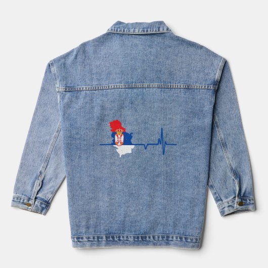 Servische vlag hartslag Servië erfgoed Servische k Denim Jacket (Achterkant)