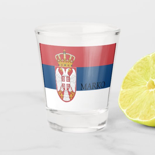 Servische vlag, patriottisch shot glas (Voorkant)